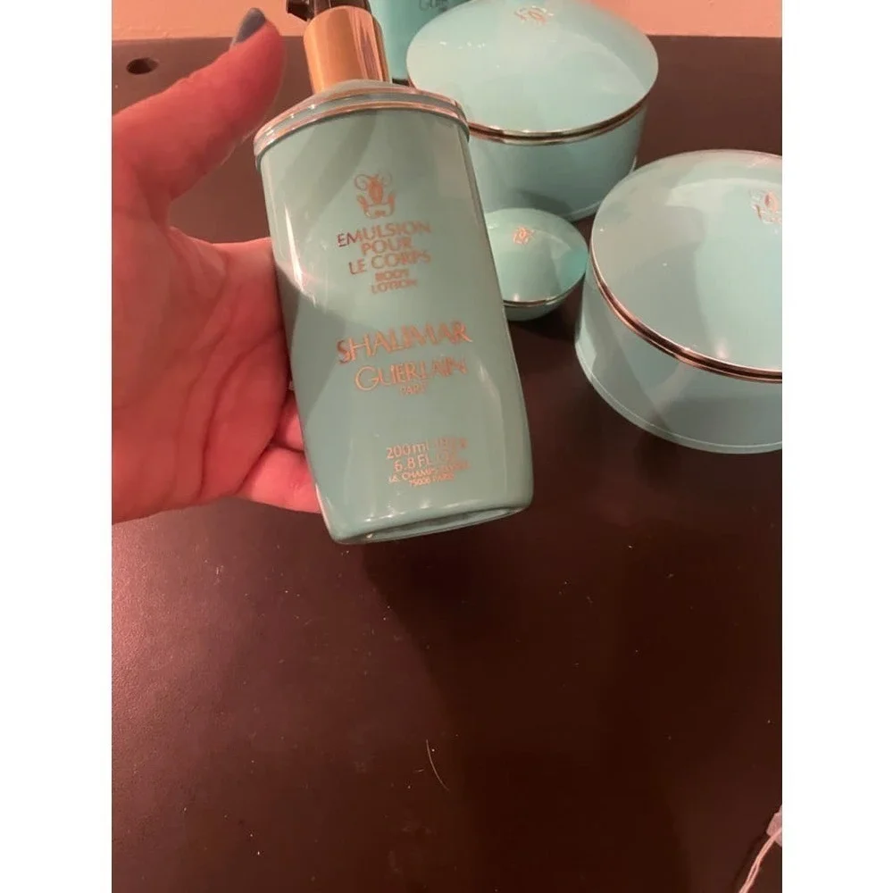 Vintage Shalimar Guerlain 6 Piece Set Turquoise 1980s